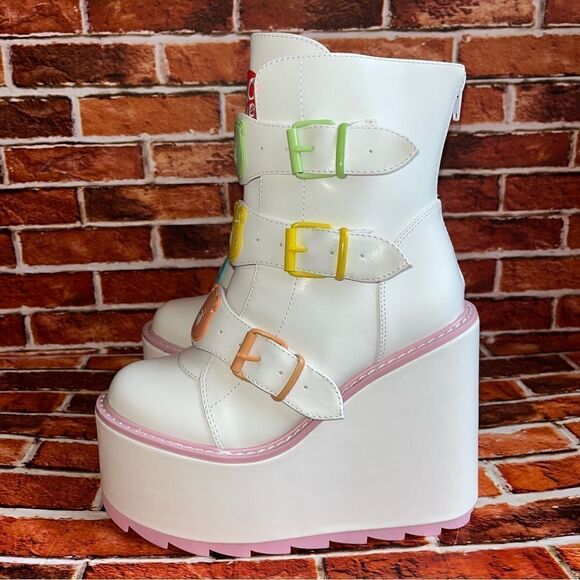 Y.R.U. White Care Bears Dune Lo Platform Boots NIB SOLDOUT White Pink SZ 7 - Picture 5 of 12